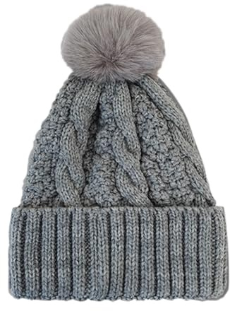 LZPCarra keps med öronlappar damer varm deg tjock stickad hatt med ull mössa med päls, GRÅ, one size