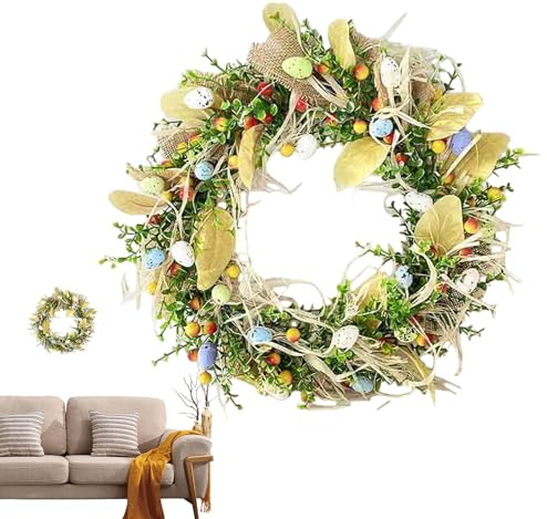 Njidher Corona de Puerta de Pascua – Decoración Artificial de Primavera para Fiestas, Corona y Guirnalda decoración de Puerta al Aire Libre – para Fiestas, Vacaciones, Boda, salón