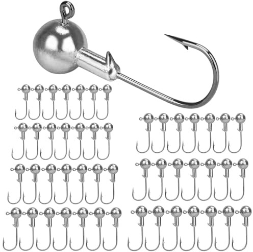 Fiskeset 49 stycken/7 storlekar, vassa jigghuvuden, fiskekrokar, set med fiskejigghuvuden, för gummifisk, gös, fisketillbehör, röda maskar för fisketillbehör, 1 g/2 g/3,5 g/5 g/7 g/10 g/14 g