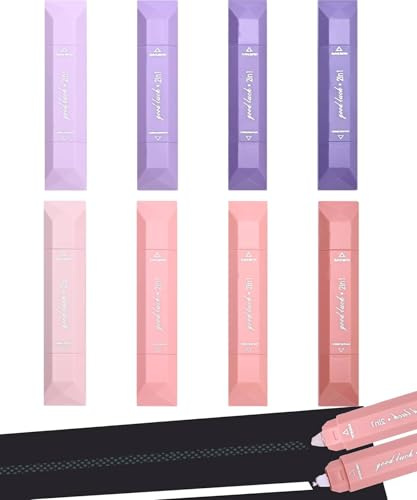 8Pcs Rubans Correcteurs & Colle à Ruban Adhésif Double Face(Rose+Violet)