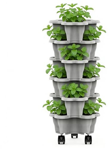 Dayysiuy Giardino Verticale | 6 Livelli con Ruote e Vasi Antitempesta | Vaso per Fragole a Torre - per Interno, Esterno, Cortile, Patio, Aiuola Rialzata, Serra, Fiori, Ortaggi