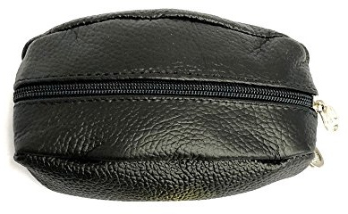 LOLUNA® Porte-Monnaie Forme Grain café Robuste - 2 côtés Zip - 1 Anneau Clé - en Cuir Vachette épais Souple Plusieurs Couleur - Noir
