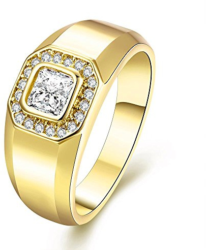 Uloveido Yellow Gold Color Comfort Fit 9mm Wedding Band Ring Anniversary Engagemnent Valentine's Day Rings Gift for Men Women KR204
