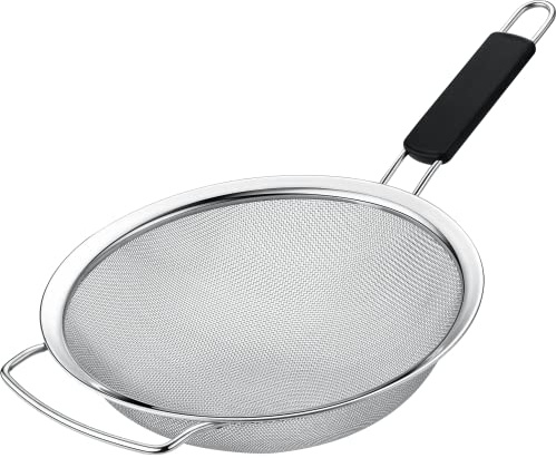 Kafoor 9 Large Fine Mesh Strainer with Thermo Plastic Rubber Handle - Sieve Fine Mesh Stainless Steel - Ideal Kitchen Essential to Strain Pasta, Quinoa and Rice