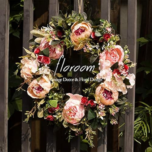 Floroom Floral Wreath, Artificial Peony Wreath, 15-16 Front Door Decorations Wall Decor