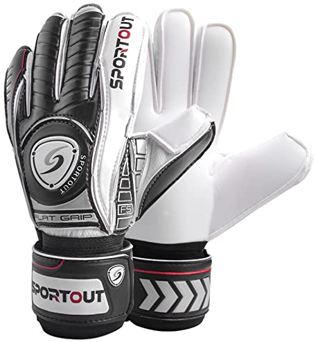 Sportout Torwarthandschuhe mit Fingersave, Fußballhandschuhe, Torwarthandschuhe Herren, 4mm Latex, für Kinder, Erwachsene und Jugendliche (Schwarz, 10)