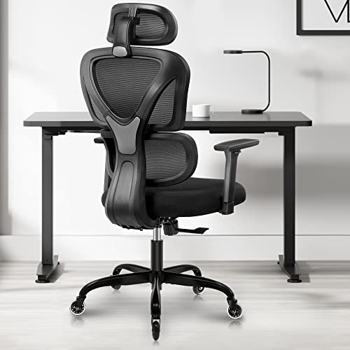 KERDOM Office Chair Ergonomic Desk Chair, office chairs for home Office With Adjustable Headrest and 3D Armrest - 130° Rocking Mesh Computer Chair 9070F Black