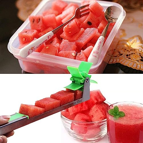 Norhogo Molino de viento, cortador de sandía, cuchillo multifuncional de acero inoxidable, cuchillo de sandía, cuchillo de fruta multifunción para ensalada de frutas, sandía, melón