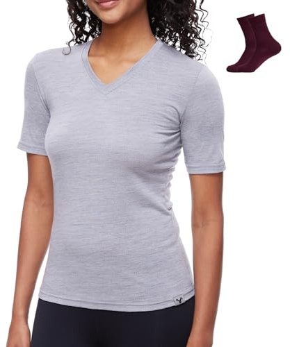 MERINNOVATION Merinoull T-shirt damer vandring och utomhus andas och luktfria merino underkläder baslayer merinoullstrumpor, Grå Marl V, M