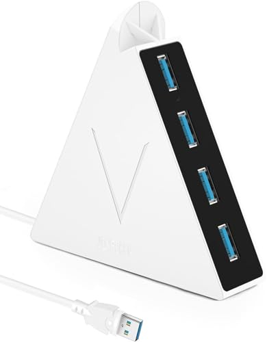 4-Port USB 3.0 Hub, FlyingVHUB USB Hub Tower mit 60 cm verlängertem Kabel, RGB-Beleuchtung (mit Schalter), USB-Splitter für Laptop, PC, PS4, PS5, Xbox, Maus, Tastatur, Flash-Laufwerk, U-Disk(Weiß)