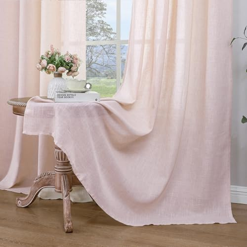 CUCRAF Leinen Vorhänge mit Ösen 2er Set H 245 x B 140 Altrosa Halbtransparente Leinenvorhang Wohnzimmer Leinenoptik Voile Gardinen Leinenfarbe Schlafzimmer Stores