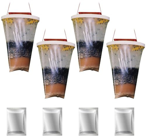 ZOYDP 4 Pezzi Trappola per Mosche da Interno, Trappola per Mosche da Esterno, Appendere Trappola per Mosche, Trappole per Mosche per Interno, Esterno, Fattorie, Giardini