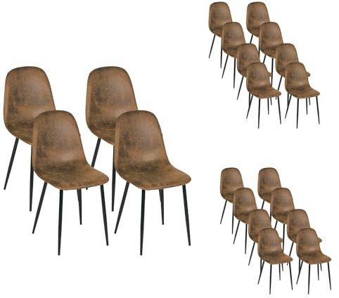Homy Casa Set of 20 Bulk Buy Dining Chairs Suede Brown Padded Seat with Black Solid Metal Legs For Home/Restaurant/Hotel/Bistro/Commercial