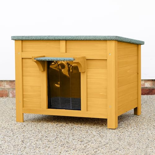 FeelGoodUK Large Wooden Hide House Cat Shelter Rabbit Guinea Pig Tortoise Shelter Shade Ducks Hide Hut 60 w x 50 d x 47 h Wooden Pet House (Natural, Large)
