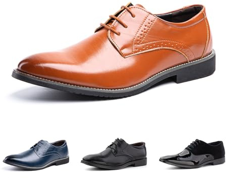 Hitmars Derby Shoes for Men Oxford Shoes Patent Leather Business Formal Dress Shoes Mens Lace Up Brogue Shoe Li1-Khaki UK 10(EU45)