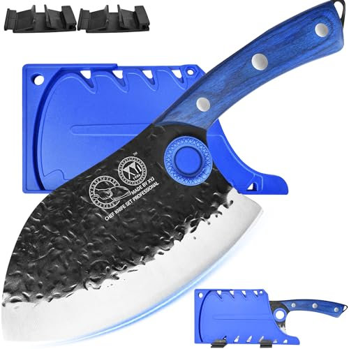 XYJ 7 pollici coltello da macellaio, coltello da cuoco serbo carne mannaia in acciaio ad alto tenore di carbonio modello martello lama ultra affilata verdure carne taglio coltello da cucina con guaina