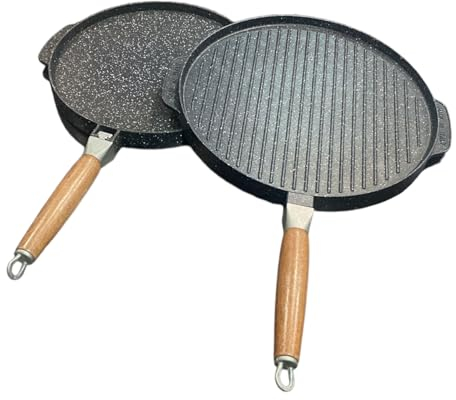 Generico La Padella 2-in-1 che Tutti Vogliono! Double Face 32 cm – Liscia da un lato, Grigliata dall’altro, Artigianale Made in Italy con Manico Estraibile!