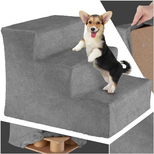 tectake® Escalera para Mascotas Muy Estable y Ligera, Escalera para Perros y Gatos, Escalera Perro Cama, Cubierta Súper Suave y Antideslizante, Materiales Robustos para Durabilidad - Gris