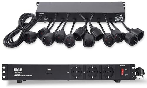 Pyle Steckdosenleiste, 15 Fach Mehrfachsteckdose, 1U 19 Zoll Rack-Montage in Netzwerkschrank, USB Anschluss, 3,5m Kabel, Schaltbarer Verteilerleiste für Studio, Bühne, Werkstatt