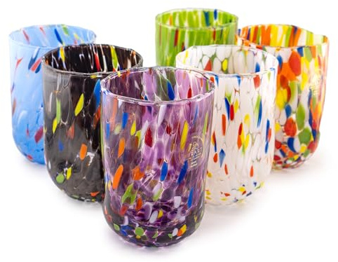 MurArt 6 Bicchieri di Murano Set da 6 Bicchieri Misto da Acqua da 400ml in Vetro Soffiato a Mano in Lavorazione Artigianale Collezione Eleganza Made in Italy