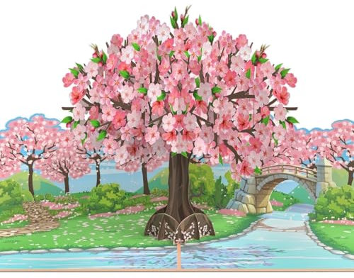 MOKIO® Pop-Up Blumenkarte – Japanischer Kirschblüten Baum – 3D Grußkarte zum Geburtstag, Sakura Blüte Geburtstagskarte