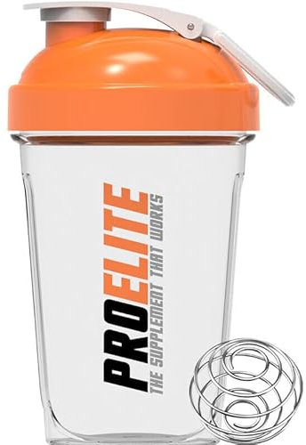 PROELITE 500ml Protein Shaker Bottle with Transparent Shaker Bottle with Stainless Steel Mixing Ball, BPA- and Leakproof Flip On Lid, Odourless, Temperature Safe (Transparent Cup/Orange Lid, 500ml)