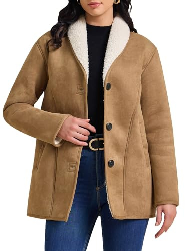 Allegra K Manteau en Faux Daim pour Femme Veste Polaire à Revers Boutonné Blouson D'Hiver Vintage avec Poches Marron L