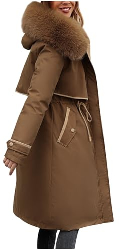 Wyongtao Manteau Femme Hiver Épais Et Chaud Doudoune Femme Avce Chapeau En Fausse Fourrure Veste Duvet Matelassée Longue Grande Taille Blouson Chic Et Chaude Manteaux Avec Poche Unie Décontractée