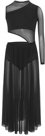 ranrann Enfant Fille Asymétrique Robe Danse Classique Justaucorps Robe Danse Latine Ballet Une Epaule Costume Spectacle Dancewear