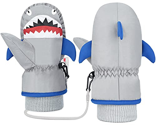 7-Mi Snow Gloves for Kids TPU Waterproof Thermal Fleece Warm Windproof Soft Cotton Anti-Lost Winter Ski Snow Mitten for Children Boys Girls 4-6 Years Old Skiing & Snowboarding Outdoor Playing Grey