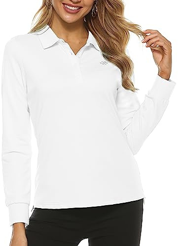 MoFiz Polo Donna Manica Lunga Poloshirt Lavoro Camicia Sportiva Golf Top con Bottoni