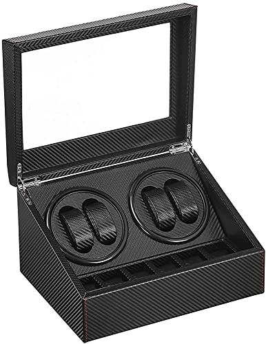 DRAIGERWAY Scatola Carica Orologio Automatische Uhrenbeweger Box PU Leder Uhrengehäuse mit leisem Motor Batteriebetrieb oder Netzteil für Automatikuhren (Faser aus Kohlenstoff-DGW)