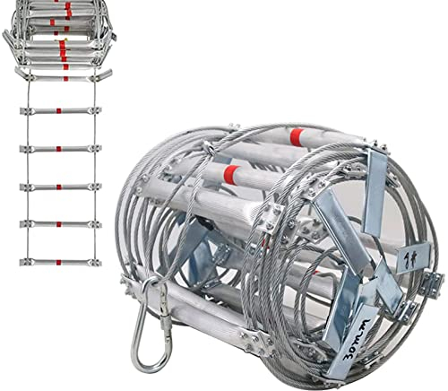 ROGHA Notfall Feuer Seilzugleiter Fluchtweg-Leiter, Feuerfest Sicherheitsleiter, Balkon Rettungsleiter, Wiederverwendbar,30m/98ft