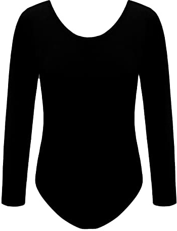 Golomak® Girls Nylon Stretch Leotards Kids School PE Ballet Dance Gymnastics Long Sleeves Bodysuit Top (Black, 11-12 Years)