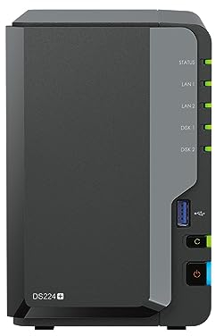 Synology DS224+ 2-Bay Diskstation NAS (Intel Celeron J4125 4-Core 2.0 GHz 2GB DDR4 RAM 2xRJ-45 1GbE LAN-Port) 12 TB Bundle mit 2 x 6 TB WD Red Plus HDDs (WD60EFPX - 68C5ZN0)