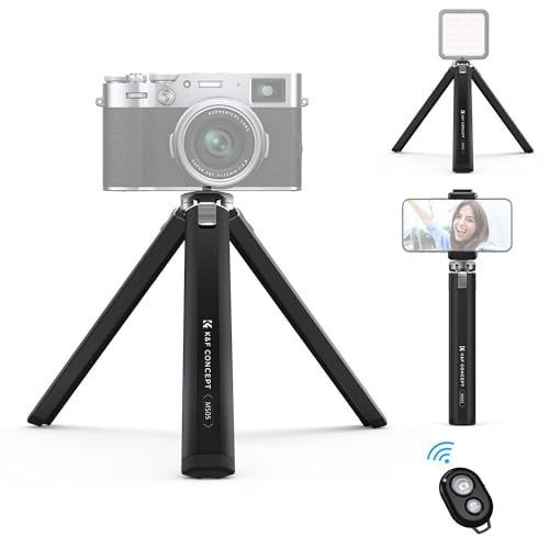 K&F Concept Mini Trípode de Cámara,Trípode de Movil,Trípode Viaje Ligero en Aluminio con Control Remoto Bluetooth & Soporte de Teléfono para Teléfonos Cámara Gopro Carga Máx 20KG