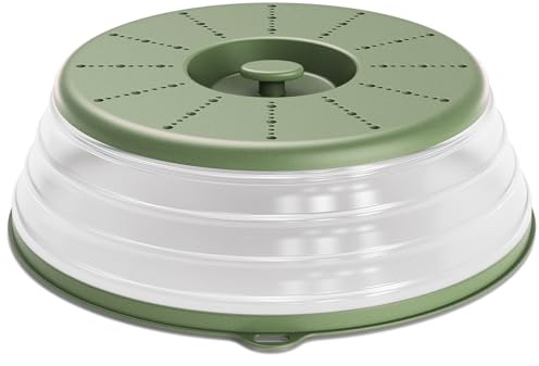WVM Microwave Splatter Cover Vented for Food with Hook Hole, Splatter Guard & Colander Kitchen Gadget for Food, Meal Prep, Green