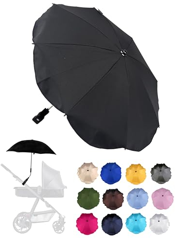 BambiniWelt by Rafael K. Sonnenschutz universal [Sonnenschirm für Kinderwagen] Buggy UV Schutz 50+ mit Universalhalterung biegsamer Schirm für Rund- und Ovalrohre verstellbar (schwarz)