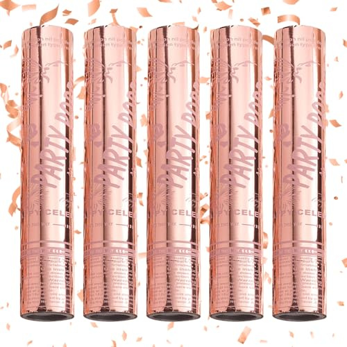 XEERUN 5PCS Confetti Cannon, 30cm Biodegradable Confetti Cannons, Party Poppers Rose Gold Confetti, Large Confetti Cannons for Weddings, Birthday, Anniversary, Graduation, New Year (Pink)
