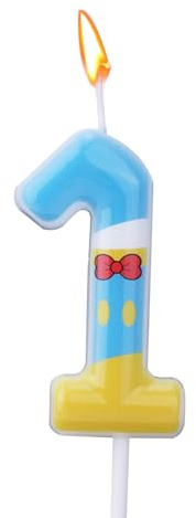 Velas Número Azul, Amarillo y Blanco Adorno para Tarta Cumpleaños con Temática de Dibujos Animados Vela con Número de Cumpleaños para Fiestas y Celebraciones (1)