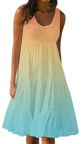 Women's Summer Dress Plus Size Boho Midi Dresses Casual Sleeveless Sundress Bohemian Pleated Beach Dress Ladies Flowy Holiday Swing Loose Fit Dresses for Party Evening