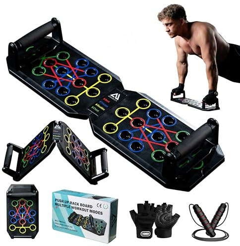 AGUNIFY Foldable Push Up Board Set Multifunctional Press Up Board Home Gym Equipment Fitness & Workout Equipment Strength Training Gym Equipment Workout Gifts For Men With Skipping Rope And Gym Gloves