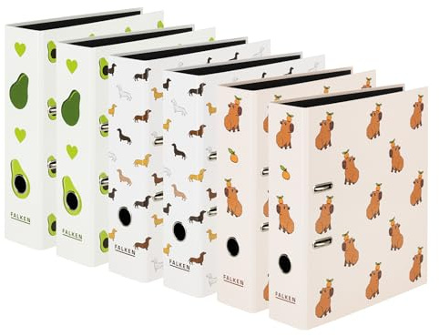 Original Pack of 6 Falken Motif Folders Social Media Assorted Made in Germany 8 cm Wide DIN A4 Black Interior Mirror Ring Binder Letter Folder