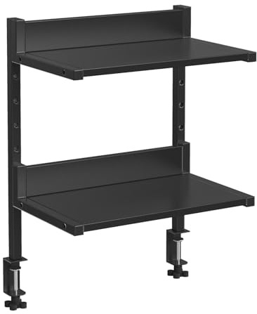 HOOBRO Clamp On Desk Shelf, 2-Tier Desktop Organizer, Space-Saving Desk Shelf with Adjustable Shelves, for Office, Study, Entertainment Accessories, Black BK32SJ01