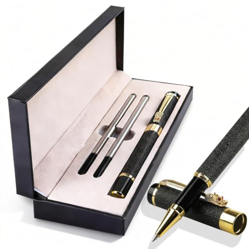 Luxury Rollerball Pen Set, 0.5mm Metal Pen with 2 Refills - Boxed Gift