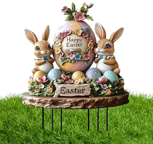 LQTSLFM Conejos de Pascua para Jardín, Cartel Decorativo para Primavera Acrílico, Preciosas Letreros de Pascua Patio para Primavera Jardín Patio Césped Exterior - 30 x 20 cm (B)