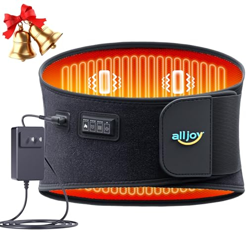 ALLJOY Cuscinetto termico per alleviare il dolore alla schiena, massaggiatore lombare con 3 calore, 5 vibrazioni, cuscinetto riscaldante plug-in con 3 timer, cintura in vita riscaldata supporto