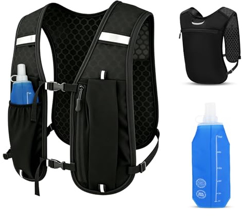 Ecofocet Gilet Running Uomo Donna con Borraccia Morbida 500ml, Zaino Trail Running Leggero e Traspirante, Gilet Corsa Running Uomo, Zaino Idratazione per Corsa, Maratona, Ciclismo ed Escursionismo