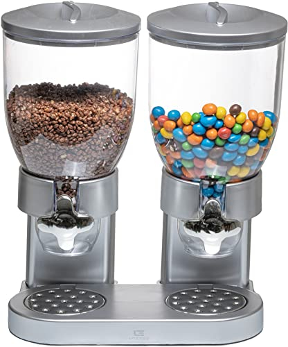 United Entertainment - Müslispender/Cerealienspender/Cornflakesspender/Doppel-Spender für Müsli, Cornflakes und Cerealien - Silber - 33x20x42 cm