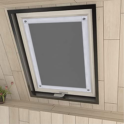 Eurohome 100% Verdunkelung Dachfenster Rollo ohne Bohren Sonnenschutz Verdunkelungsrollo mit Saugnäpfen für Velux-Fenster Grau 92x118 cm für Roto11/14